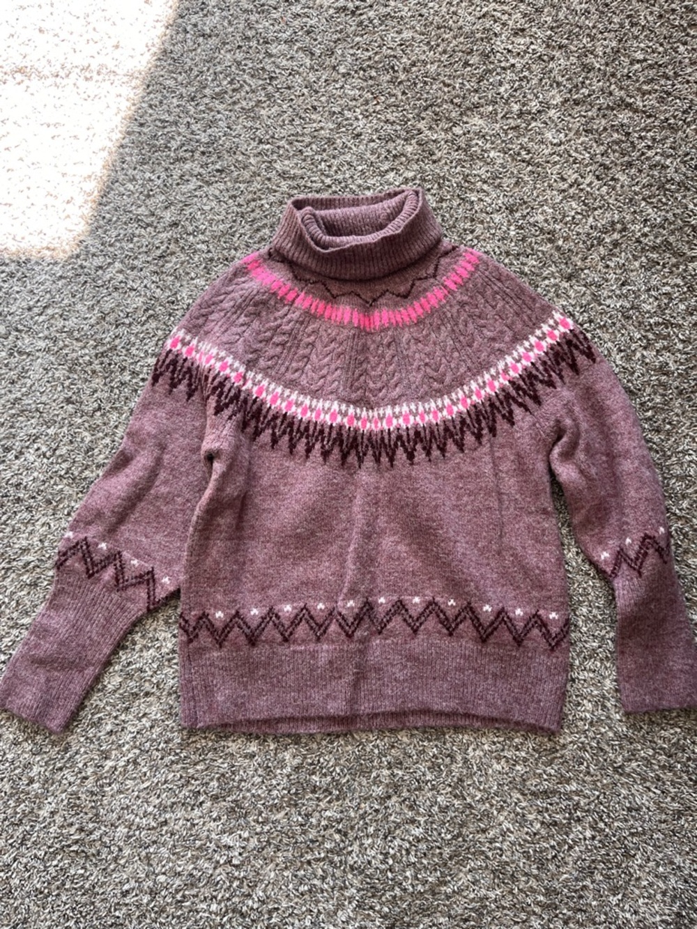 a new day Mauve Fair Isle Turtleneck Sweater with Pink Accents